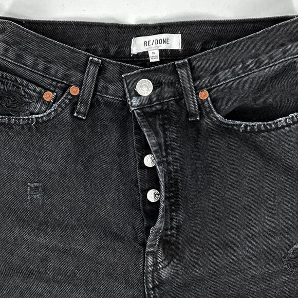 RE/DONE 90s High Rise Loose Jeans Size 26 Washed Black Distressed Ripped - Picture 4 of 10